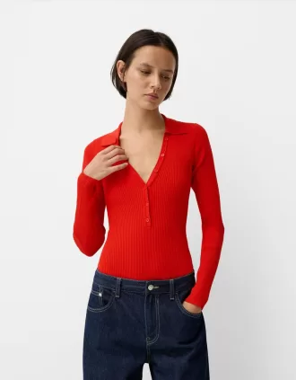 Body de manga larga con abertura y cuello tipo polo