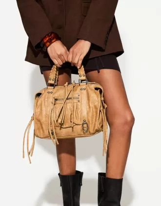Bolso bowling efecto desgastado con asas