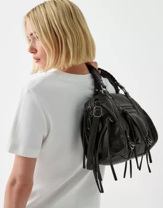 Bolso bowling efecto desgastado con asas