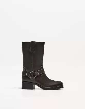 Botas biker planas a media pantorrilla