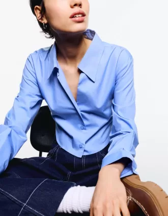 Camisa cropped de popelina con lazos