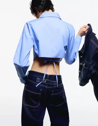 Camisa cropped de popelina con lazos