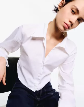 Camisa cropped de popelina con lazos