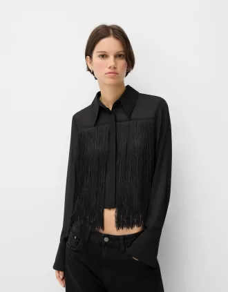 Camisa de gasa de manga larga con flecos