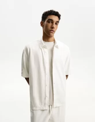 Camisa manga corta mezcla de lino