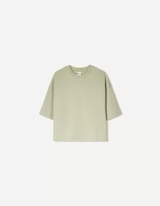 Camiseta de manga corta con corte cuadrado de algodón grueso