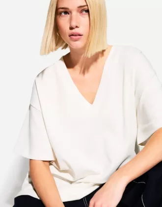 Camiseta de manga corta con cuello en V de algodón grueso