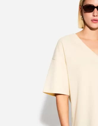 Camiseta de manga corta con cuello en V de algodón grueso