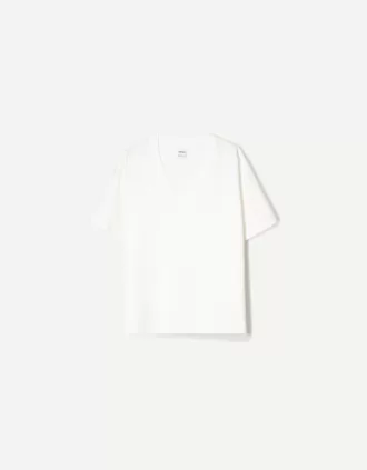 Camiseta de manga corta con cuello en V de algodón grueso