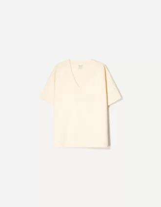 Camiseta de manga corta con cuello en V de algodón grueso