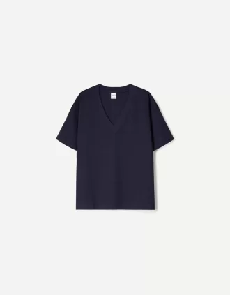 Camiseta de manga corta con cuello en V de algodón grueso
