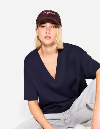 Camiseta de manga corta con cuello en V de algodón grueso