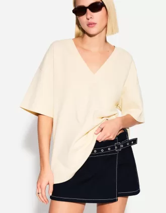 Camiseta de manga corta con cuello en V de algodón grueso
