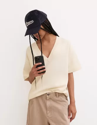 Camiseta de manga corta con cuello en V de algodón grueso