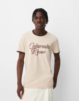Camiseta de manga corta con ribetes de canalé en contraste