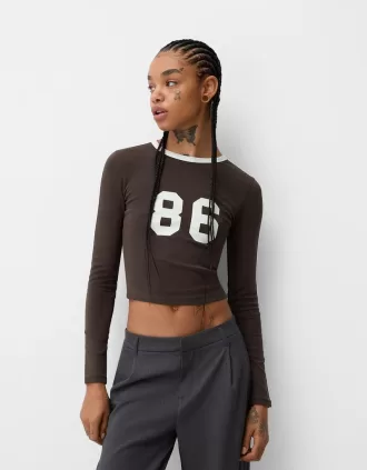 Camiseta de manga larga con estampado y ribete