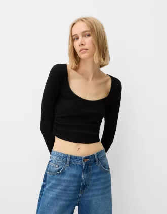 Camiseta de manga larga con laterales fruncidos
