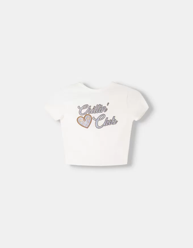 Camiseta espalda abierta con pedrería