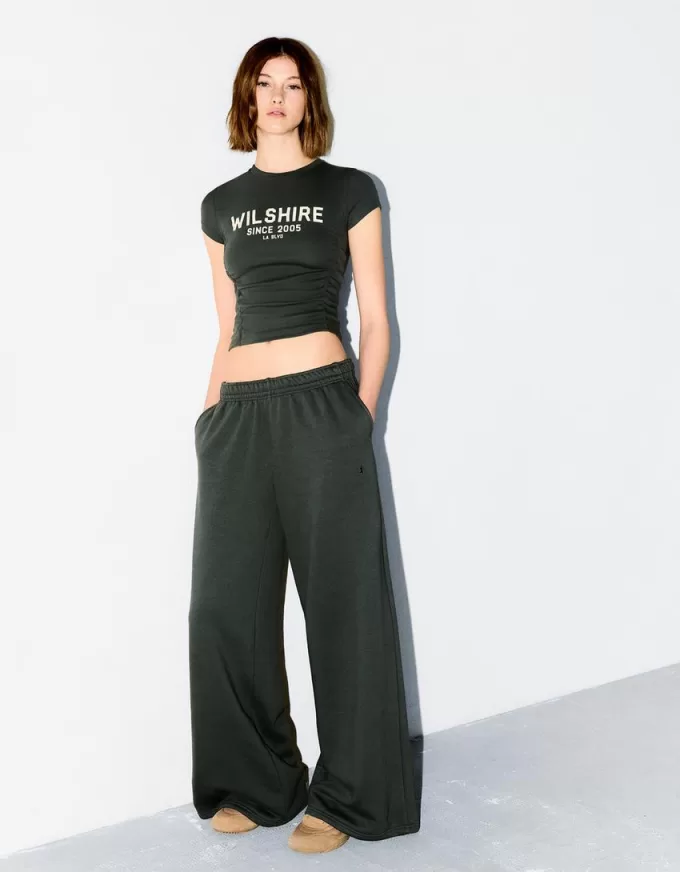 Camiseta estampada manga corta con fruncido