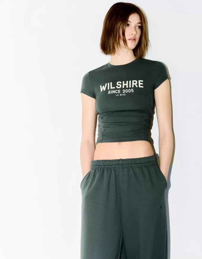 Camiseta estampada manga corta con fruncido