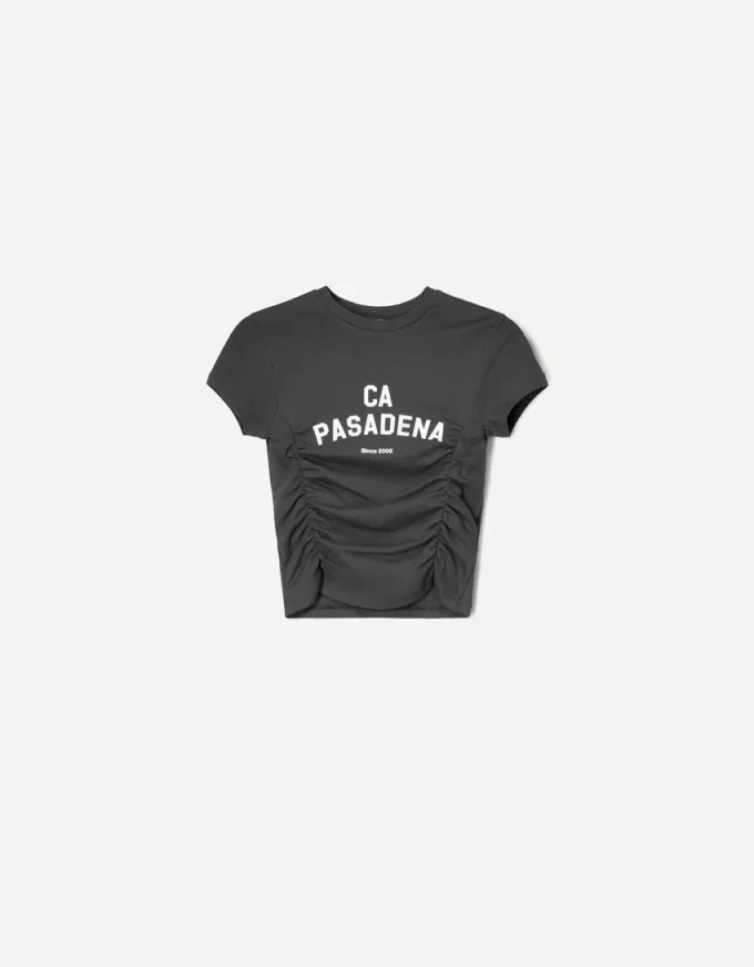 Camiseta estampada manga corta con fruncido