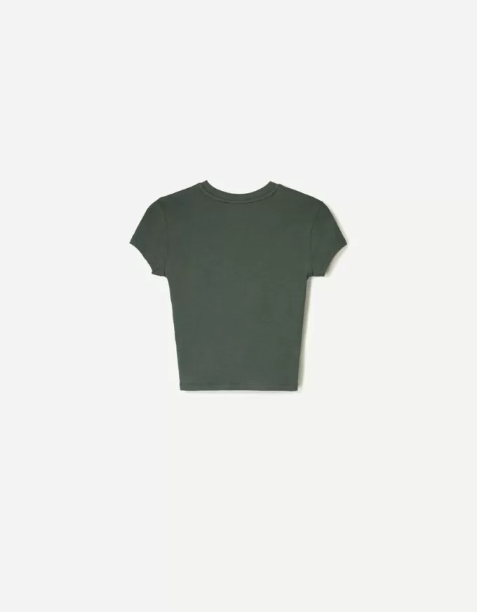 Camiseta estampada manga corta con fruncido