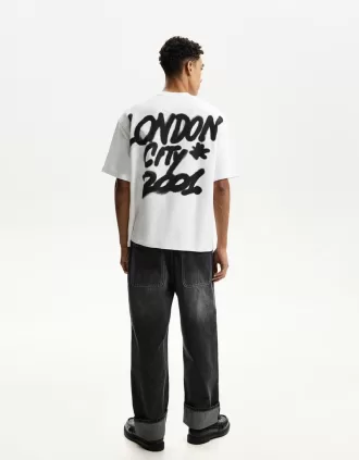 Camiseta felpa manga corta estampada