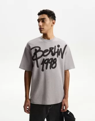 Camiseta felpa manga corta estampada