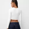 Camiseta fruncida de poliamida manga larga
