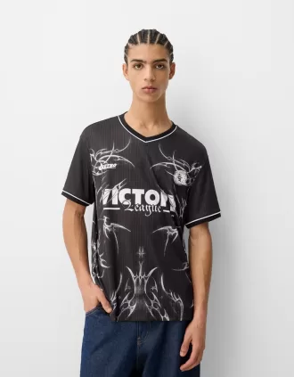 Camiseta manga corta malla estampada