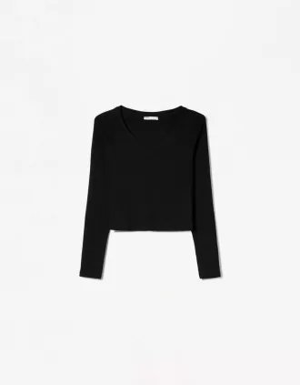 Camiseta manga larga cuello pico