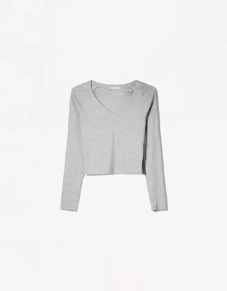 Camiseta manga larga cuello pico