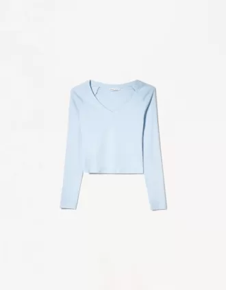 Camiseta manga larga cuello pico