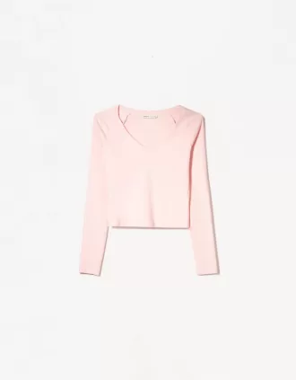 Camiseta manga larga cuello pico