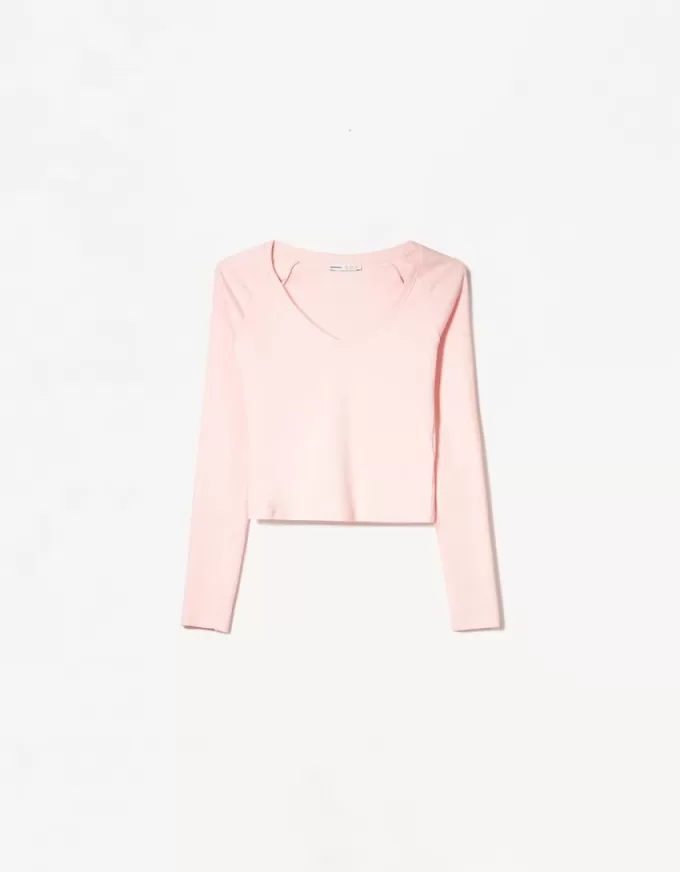 Camiseta manga larga cuello pico Camiseta manga larga cuello pico