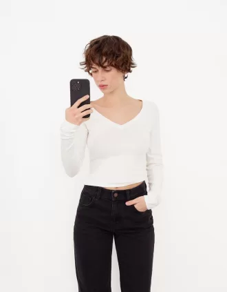 Camiseta manga larga cuello pico