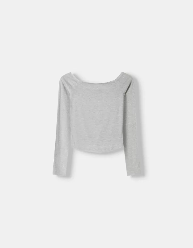 Camiseta manga larga escote Bardot Camiseta manga larga escote Bardot