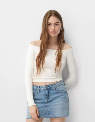 Camiseta manga larga escote Bardot