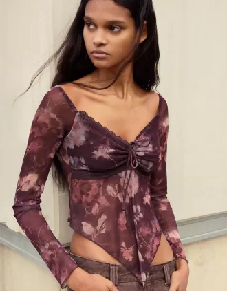 Camiseta manga larga tul estampado