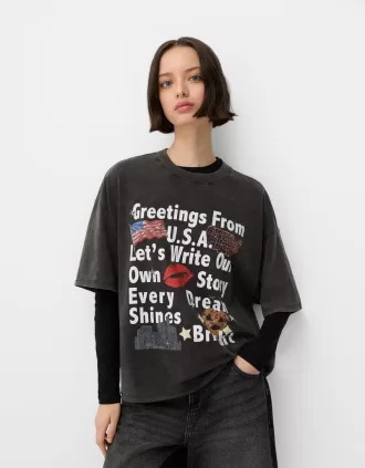Camiseta oversize estampada de manga corta