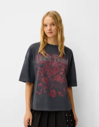 Camiseta oversize estampada de manga corta
