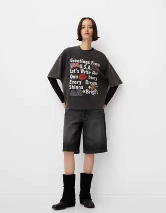 Camiseta oversize estampada de manga corta