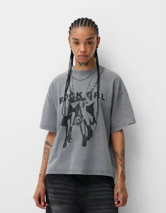 Camiseta oversize estampada de manga corta