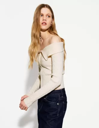 Cárdigan Bardot de punto trenzado con cremallera