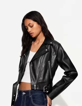 Cazadora biker efecto piel