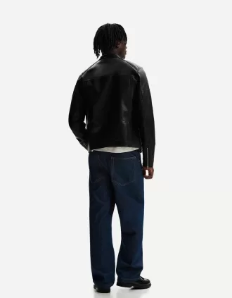 Cazadora biker efecto piel con cremalleras