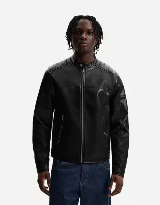 Cazadora biker efecto piel con cremalleras
