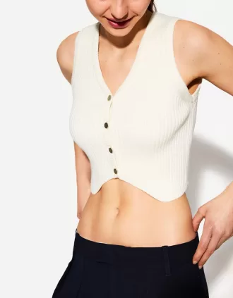 Chaleco de canalé con cuello en V