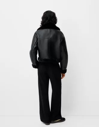 Chaqueta biker de borreguito sintético