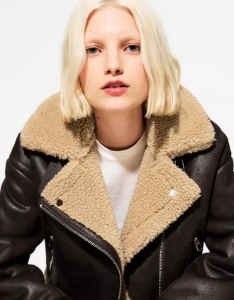 Chaqueta biker de borreguito sintético